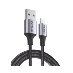 UGREEN 60156 Cable USB-A a Lightning | 1 Metro (3.28 Pies) | Certificado MFi | Carga Rapida 5V/2.4 A | 480 Mbps | Conector C94 | Adecuado para iPhone iPad y iPod | Proteccion Integrada | Caja de Alumi