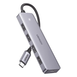 UGREEN 70336 HUB USB-C 3.0 4 EN 1 | 4 Puertos USB-A (5Gbps) | Carcasa ABS + PC | Soporta OTG | Luz Indicadora LED | Compatible con iPhone 15 Pro MAX) | Interfaz Niquelada | Color Gris Metalizado | Cab