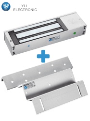 YLI YLI069040 YLI YM750TPACK - Paquete de Cerradura Magnetica YM750TLED con Soporte ZL MBK750ZL / Fuerza de Sujecion 750 Kg 1500LB / Voltaje dual 12v/24VDC