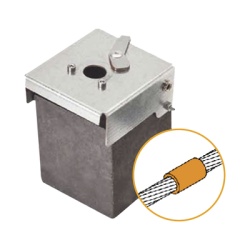 APLICACIONES TECNOLOGICAS AT-W40/W40/LV Molde de grafito vertical union lineal de cable 4/0 AWG (pasante) con cable 4/0 AWG (terminal).