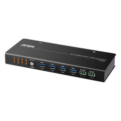 ATEN US3384I Conmutador de Uso Compartido USB 3.2 Gen 1 Industrial | 8 Puertos para Computadoras | 4 Puertos para Dispositivos | 5 Gbps | Seleccion por Boton RS-232/485 o Remoto | Power on Detection |