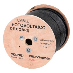 EPCOM POWERLINE CBL-PV-10B/500 Cable Fotovoltaico / 6 mm² (10 AWG) / 500 m (1640.4 ft) / Cobre Suave / 2000 Vcc / Resistencia UV-Ozono / -40°C a 120°C