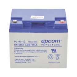 EPCOM POWERLINE PL-40-12 Bateria 12 Vcc / 40 Ah / UL / Tecnologia AGM-VRLA / Para uso en equipo electronico Alarmas de intrusion / Incendio/ Control de acceso / Video Vigilancia / Terminales tipo M6 (