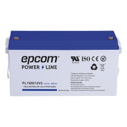 EPCOM POWERLINE PL150D12V2 Batería de Respaldo AGM-VRLA / 12 V / 150 Ah / Ciclo Profundo / Terminales T5 / UL94-HB / Sin Mantenimiento