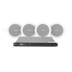 EPCOM PROAUDIO SF120DTB/4CS KIT de Amplificador de 120W para Rack | 4 Altavoces de Plafon de 4in | 3 - 6W | Sistema 70/100V