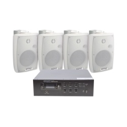 EPCOM PROAUDIO SFB120/4WSW KIT de Amplificador de 120W para Escritorio | 4 Altavoces de Pared color Blanco 2.5W - 20W | Sistema 70/100V