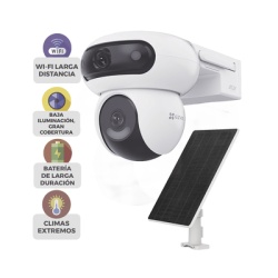 EZVIZ CSHB90X/SP/4G/W Kit Incluye Camara Wi-Fi 6 + 4G LTE con Panel Solar / Doble Lente (4MP+4MP) / Vision Nocturna ColorFULL / Bateria 10 400 mAh / / IP65 Exterior / IA Deteccion Humana y Vehicular /