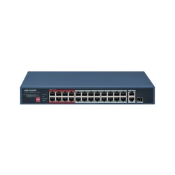 HIKVISION DS-3E0326P-E/M(C) Switch PoE+ / No Administrable / 24 Puertos 10/100 Mbps PoE+ / 2 Puertos 1000 Mbps Uplink / 1 Puerto SFP Uplink / Modo Extendido hasta 300 Metros / 230 W