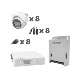 HIKVISION KH1080P8EWFH KIT TurboHD 1080p / DVR 8 Canales con audio por coaxitron / 8 Camaras con Microfono Integrado 101Â° Vision/ luz blanca + IR vision nocturna / Transceptores / Conectores / Fuente