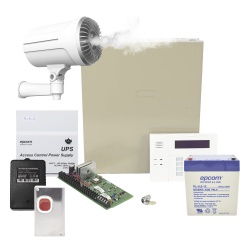 HONEYWELL HOME RESIDEO VISTA48LAFOG/6160RF Panel de alarma VISTA-48LA / Generador de niebla SF501P 150 m³ en 10s / Transformador RT1640LS / Batería 12V 4.5Ah