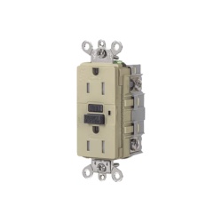 HUBBELL HUB-GFSG-5262I Contacto de Auto-verificacion GFCI de 15 A 125 V 2 Polos/ Resistente a Manipulaciones y Intemperie / Color Marfil / Nema 5-15R / Grado Industrial.