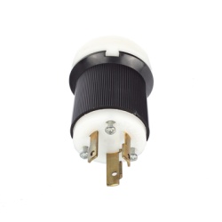 HUBBELL HUB-HBL-2621 Clavija Industrial con Bloqueo de Media Vuelta / 30 A 250 V CA / 2 Polos 3 Hilos / Color Blanco y Negro / Nema L6-30P.