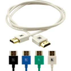KRAMER C-HM/HM/PICO/WH-10 Cable HDMI Ultra Delgado Alta Velocidad con Ethernet | 4K@60Hz (4:2:0) | 18Gbps | Conector HDMI Delgado 16 mm (0.63 in) | Radio de Curvatura 36 mm (1.42 in) | Triple Blindaje | Conectores Chapados en Oro 24K | 3 mts | Blanco
