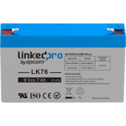 LINKEDPRO BY EPCOM 76 Batería de respaldo 6 V | 7 Ah | AGM | Especial para Seguridad Electrónica | UPS | Sistemas de Emergencia | Vida útil 5 años | Terminales F1 + Adaptador F2