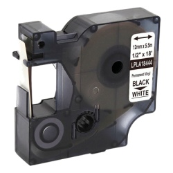 LINKEDPRO BY EPCOM LPLA18444 Cartucho de Etiquetas Laminadas / 12 mm (1/2") / 5.5 m (18 ft) / Negro sobre Blanco / Vinil Resistente / Compatible Dymo Rhino
