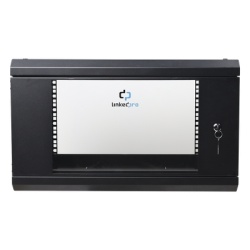 LINKEDPRO SR-1906-LH3G Gabinete de Pared de 6U con Puerta de Cristal Templado 455 mm de Profundidad Total Rack de 19in Acero Reforzado Color Negro.