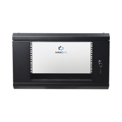 LINKEDPRO SR-1906-LH3G Gabinete de Pared de 6U con Puerta de Cristal Templado 455 mm de Profundidad Total Rack de 19in Acero Reforzado Color Negro.