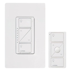 LUTRON CASETA WIRELESS PPKG1WWH Kit de atenuador de pared inteligente sin cable neutro con control remoto Pico y placa Claro 600 W incandescente/halogeno o 150 W LED atenuable Caseta Wireless