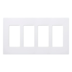 LUTRON ELECTRONICS CW4WH Placa de pared Claro de 4 espacios acabado brillante color blanco sin tornillos visibles para atenuadores apagadores y controles Pico de Lutron