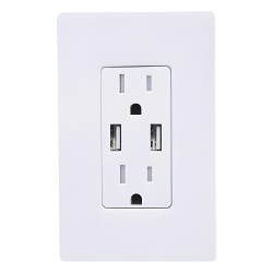 LUTRON ELECTRONICS LTRF15UBTRCWH Tomacorriente USB de 15 A a prueba de manipulacion con dos puertos USB tipo A y placa de vidrio blanco incluida linea New Architectural combinable con Palladiom y GRAF