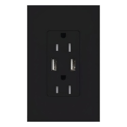 LUTRON ELECTRONICS SCR15UBTRMN Tomacorriente de pared 15 A con dos puertos USB tipo A de 3.8 A para carga de dispositivos resistente a manipulaciones linea Satin Colors color Midnight