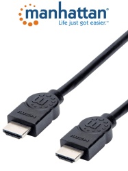 MANHATTAN MAN2760004 MANHATTAN 355308- Cable HDMI de Alta Velocidad de 1.5 metros/ Resolucion 4k30Hz/ Soprota 3D/ Diseno Resistente al Enredo/ HDMI Macho a Macho/ Soporta Canal de Retorno de Audio (AR