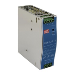 MEANWELL NDR-120-12 Fuente de poder industrial de 120 W salida 12 Vcc entrada 90~264 VCA para montaje en riel DIN