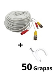 OEM OEM9180002 TCE-BNC20WLMG5-Paquete de Cable Siames Armado Blanco de 20 Metros con Bolsa de 50 Grapas de Pared Blancas de 5mm