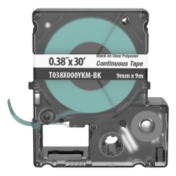 PANDUIT T038X000YKM-BK Casete de Etiquetas de Poliester de Cinta Continua Color Negro Sobre Transparente Uso Interior/Exterior 9 mm de Ancho x 9.1 Metros (29.86 Pies) de Largo