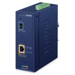 PLANET IXT-900-1X1UP Convertidor de Medios PoE Industrial / Puertos 10G SFP+ y 10GBASE-T / PoE++ 802.3bt 95W / -40 a 75Â°C Operacion / VLAN ERPS QoS /Cuenta con Doble Entrada para Fuente de Alimentaci