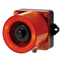 QLIGHT QWCD50-110220-R-LC Combinacion de baliza LED color Rojo y sirena electronica de 31 tonos resistente a la intemperie de volumen max. 123 dB a 110-220 VCA