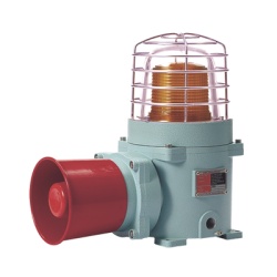 QLIGHT SESAL-WS-24-A-ATEX Combinacion de baliza LED color Ambar con patron fijo y flasheante con sirena electronica volumen max. 120 dB para zonas peligrosas a 24 VCD
