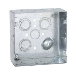 RACO HUB-258 Caja Cuadrada 4 11/16 x 4 11/16"/ Profundidad 2- 1/8"/ Cuenta con 1 Entrada de 1/2" 8 de 1" y 3 TKO (1/2"-3/4").