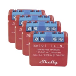 SHELLY SHELLYPLUS1PMMINIK4 KIT 4 piezas Mini Interruptor inteligente con Wi-Fi medicion de consumo 1 canal 8A compatible con asistentes de voz Alexa y GoogleHome