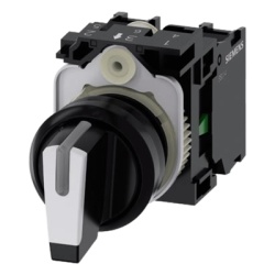 SIEMENS 3SU11002BL601NA0 Selector de plastico iluminable 3SU11002BL601NA0 3 posiciones color Negro/Blanco 2 Contactos Abiertos