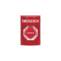 STI SS2009EM-ES Boton de Emergencia Texto en Espanol Color Rojo Accion Mantenida Girar para Restablecer y LED Multicolor