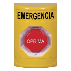 STI SS2209EM-ES Boton de Emergencia en Espanol Color Amarillo Accion Mantenida Girar para Restablecer y LED Multicolor