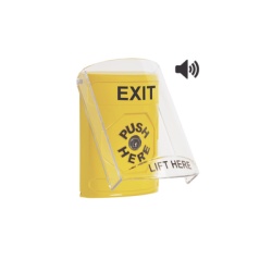 STI SS22A0XT-EN Boton de Salida Texto en Ingles Tapa Protectora de Policarbonato Super Resistente Llave para restablecer Bocina integrada de Advertencia