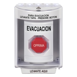 STI SS2382EV-ES Boton de Evacuacion Cubierta de Policarbonato Super Resistente de Superficie con Espaciador Restablecimiento con Llave Con Bocina de Advertencia