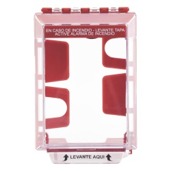 STI STI-14220FR-ES Cubierta Universal Transparente de Bajo Perfil con Espaciador Texto de Incendio en Espanol Notificacion Audible y Visible