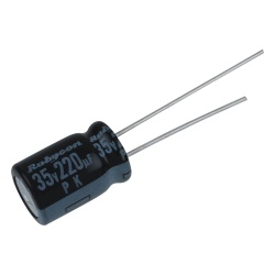 Syscom 0220M0035V Capacitor Electrolitico Radial en Aluminio de 220 µFd 35 Vcc 105 °C 10 x 12.5 mm.