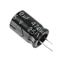 Syscom CE470/25V Capacitor Electrolitico de Aluminio Radial de 470 ÂµFd 25 Vcc 105 Â°C 8 x 15 mm.