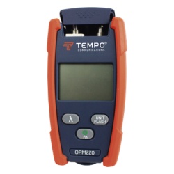 TEMPO OPM-220 Medidor de Alta Potencia (Micro OPM) para Fibra Optica con Localizador Visual de Fallos (VFL) Entrada Universal de 2.5 mm (para Conectores SC ST y FC) Rango de Medicion: -50 a +26 dBm