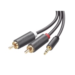 UGREEN 10512 Cable Adaptador de 3.5mm Macho a 2 RCA Macho / 3 Metros (9.84 Pies) / Color Gris / Blindaje Multiple / ABS / Alta Calidad