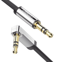UGREEN 10599 Cable Auxiliar Plano 2 Metros / Conector 3.5mm a 3.5mm / Macho-Macho / Recto a Angulo / Angulo de 90Â° en una de sus Puntas / Color Negro