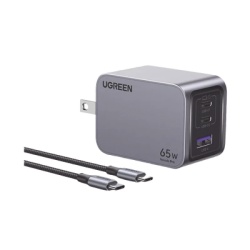 UGREEN 25870 Cargador de 65W serie Nexode Pro | 3 Puertos de Carga Rapida | 2 USB-C | 1 USB-A | Tecnologia GaNInfinity | PD3.1 de 65W / QC4.0 | Tecnologia de Proteccion Termica | Optimiza la Carga | C