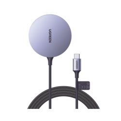 UGREEN 30233 Cargador Inalambrico Magnetico | 15W | Tecnologia Magsafe | Qi | Certificado MFM | Modulo de Carga Original | Carga Rapida | Fuerte Absorcion Magnetica | Cable de Nylon Trenzado | 1.5 met