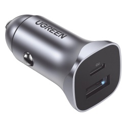 UGREEN 30780 Cargador de Auto 24W | Puerto USB-A y USB-C | Carga Rapida | Compatible con Vehiculos de 12 y 24 VCD | PD3.0 + QC3.0 | Indicador Led | Diseno Compacto | Chip Inteligente | Caja de Alumini