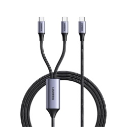 UGREEN 35087 Cable USB-C a Y (USB-C & USB-C) | 1.5 Metros | Carga Rapida de hasta 100W | PD3.0 | QC4.0/3.0/2.0 | FPC | AFC | Proteccion Integrada| Caja de Aluminio | Nylon Trenzado | Amplia Compatibil