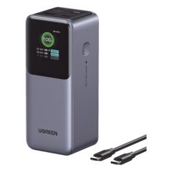 UGREEN 35524B Power Bank de 20000mAh | 3 Salidas 130W Max. | USB-A + 2 USB-C | PD 3.0 | QC3.0 | FCP | SCP | Pantalla Inteligente | Carcasa Ignifuga | Color Gris | Incluye Cable USB de 50cm | Carga tu